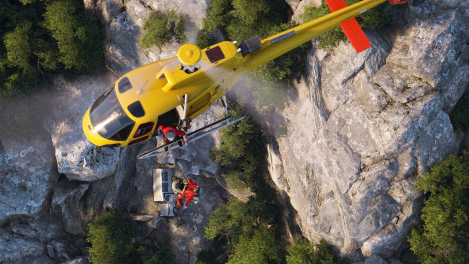 A helicopter rescue in Microsoft Flight Simulator 2024
