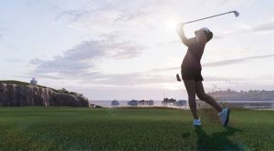 A photo realistic screenshot from PGA Tour showing a female golfer