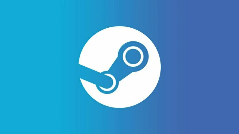 An image of the Steam logo on a light blue background