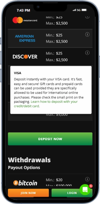 visa online casino