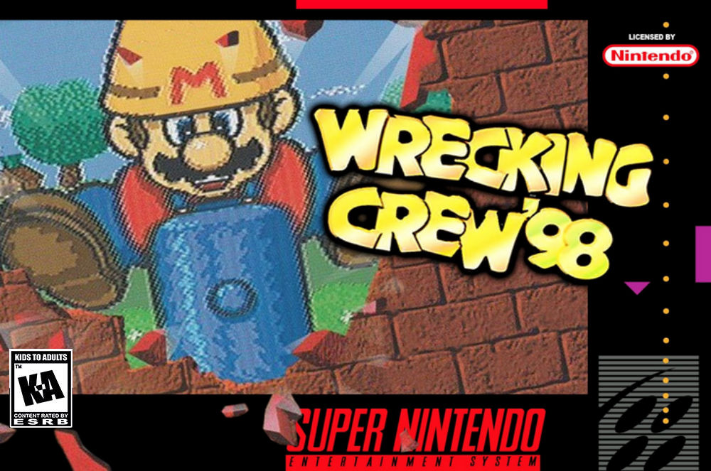 Cover image on the box of Wrecking Crew '98 for the Super Nintendo