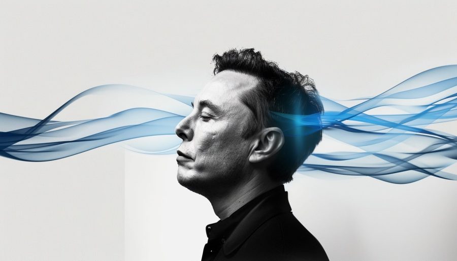Black and white headshot of Elon Musk's side profile on a background of white with stylised blue lines going across. Elon Musk's xAI eyes $24B valuation in funding round