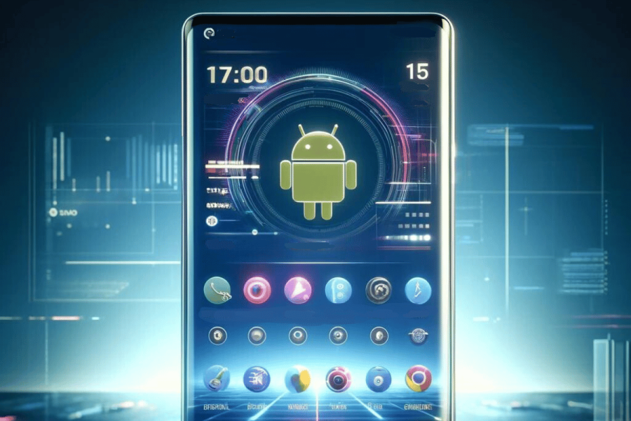 Android 15 beta 2 rollout, release date, and new features to expect. Image showcasing a futuristic smartphone with the new features of Android 15 displayed on its screen.