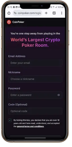 CoinPoker Bitcoin Poker Site Step 2 Registration