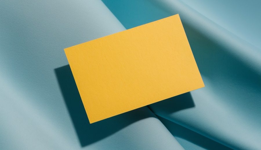 A plain yellow card on a baby blue background