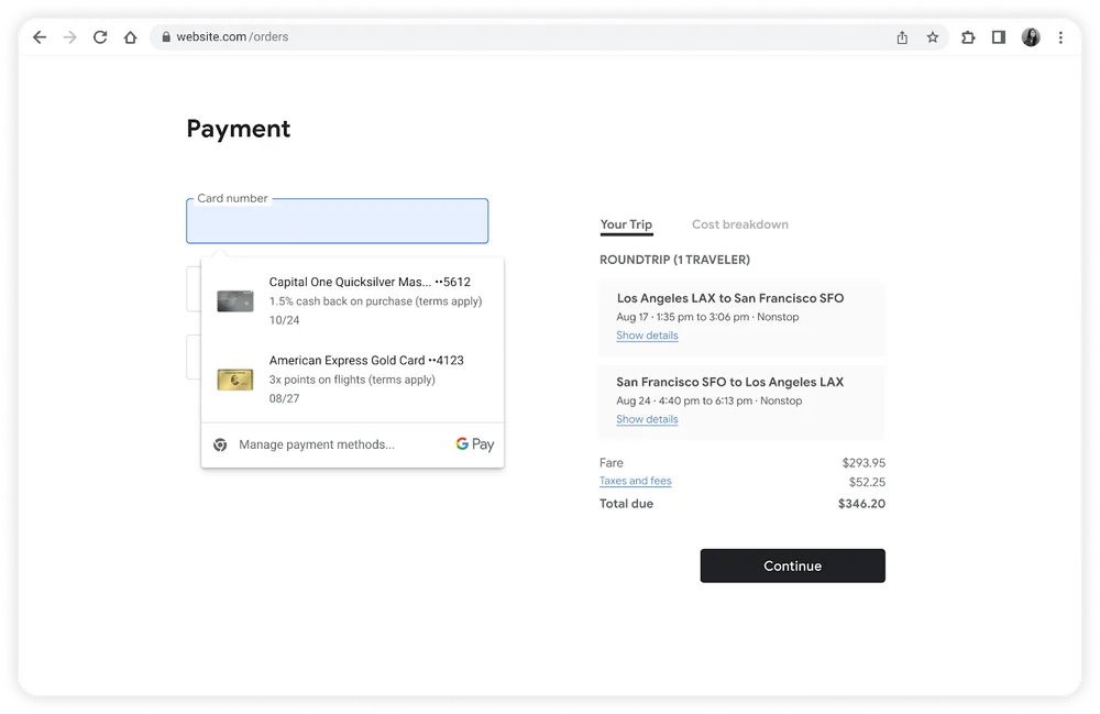 Screenshot of Google Pay credit card perks update