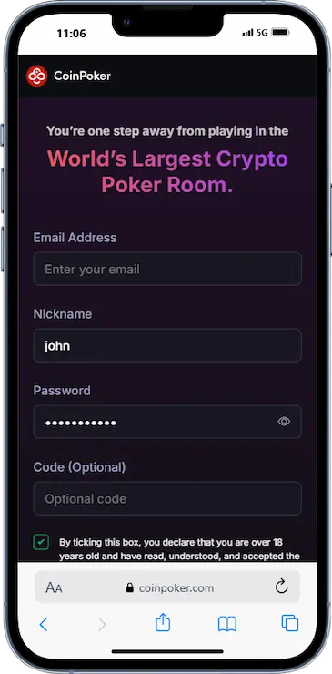 Solana Poker Crypto Sign Up Step 2