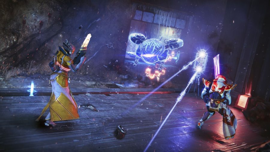 Destiny 2 game screen with lasers