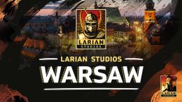 Larian Studios Warsaw promotional poster showing logo ahead of city backdrop