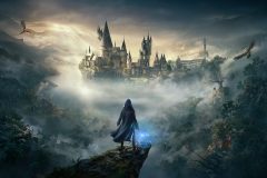 Artwork from Hogwarts Legacy depicting a player standing in the foreground with Hogwarts in the background