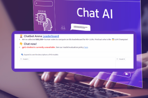 Mysterious 'gpt2-chatbot' emerges as users claim it to be a top AI model rival. 'gpt2-chatbot' on top of image of person typing on a 