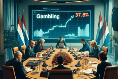 Netherlands coalition government may hike gambling tax to 37.8%. Image depicting a formal meeting in the Netherlands, with political leaders discussing the increase in gambling tax.