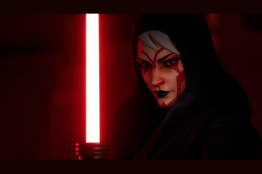 Star Wars Hunters release date and trailer revealed after years of delays. Gameplay of woman with red markings on her face and black cloak holding a light saber