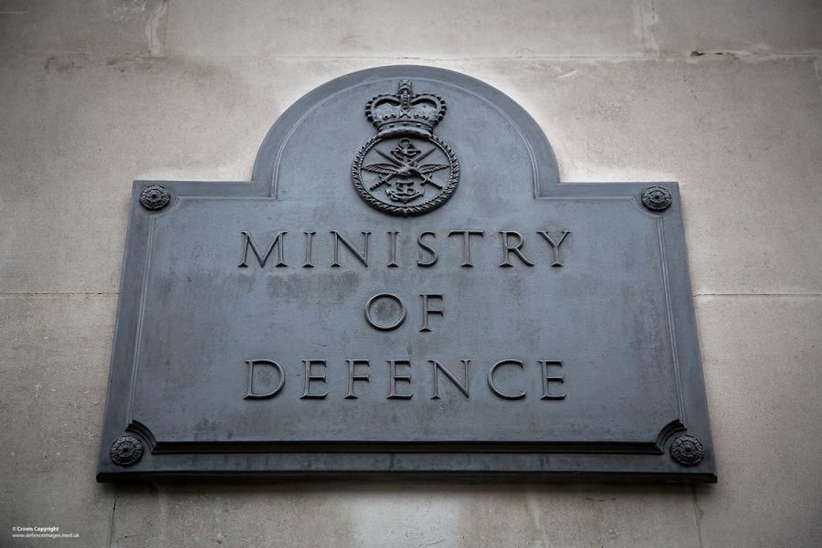 A sign with the Ministry of Defence's logo