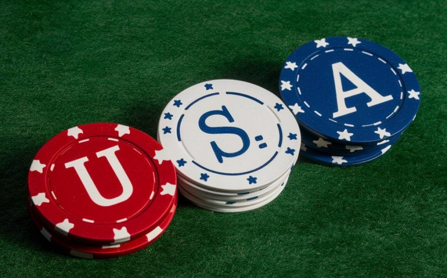 A set of poker chips that spell out U.S.A