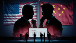 AI image of US and Chinese diplomats discussing AI risks / US and China meet in Switzerland on Tuesday to discuss AI risks.