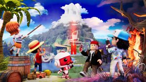 Key art for the Netflix/Roblox collaboration, Nextworld Universe. Characters shown are from One Piece, Stranger things, and other Netflix properties.