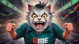 AI image of a 'Roaring Kitty' with an GME influence / GameStop shares surge and halt after Roaring Kitty returns to social media