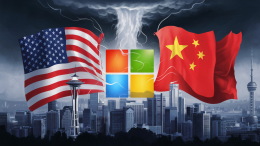 AI image of Microsoft being caught in the storm between the US and China / Microsoft has prepared staff to relocate from China as relations with the US wane