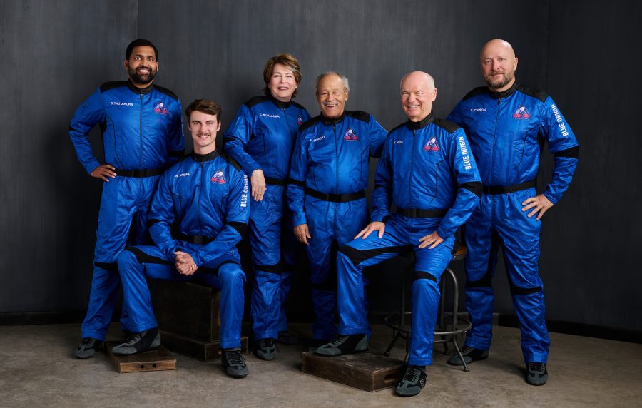 Blue Origin astronauts all stood together for a portrait photo