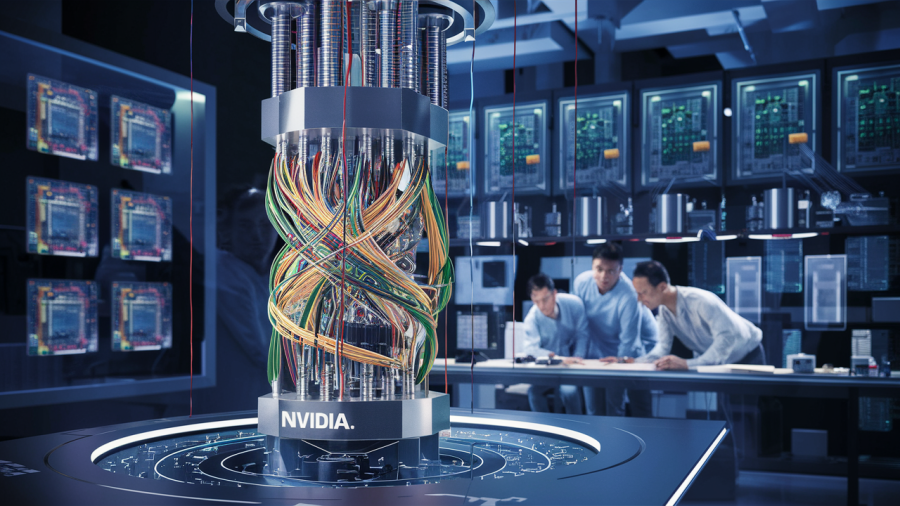AI image of futuristic quantum computer designed by Nvidia / Nvidia has announced acceleration of quantum computing centers worldwide