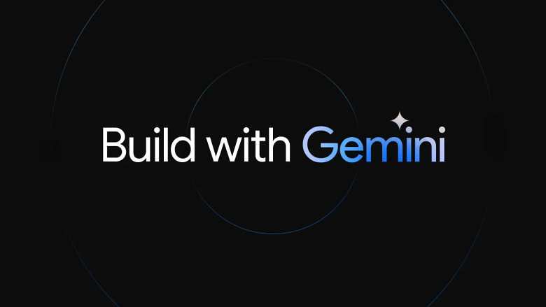 Gemini logo on black background with text saying 'Build with Gemini'
