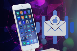Apple to unveil major AI enhancements in iOS 18 Mail app and Siri. This image features a modern smartphone with a display showing various app icons. Overlaid on a background of purple and blue geometric shapes, there are symbolic graphics including a large email icon with an Apple logo, suggesting themes related to communication technology, possibly highlighting new features or updates in Apple's software like the Mail app or Siri.