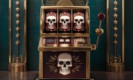 A slot machine with skulls on the reels