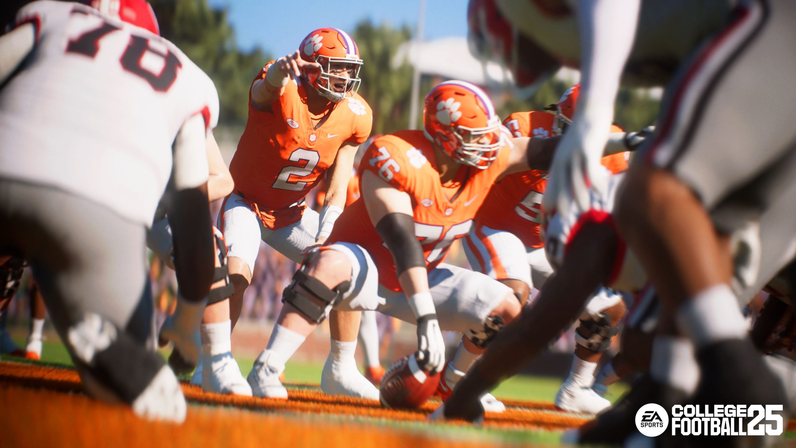 Clemson's center calls out defensive coverage assignments before snapping the ball in EA Sports College Football 25