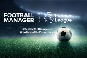 Football Manager secures Premier League license, unveiling new logo. This image features a promotional graphic for "Football Manager," an official video game of the Premier League. The image shows a soccer ball on a well-maintained grass field, illuminated by stadium lights with a slight mist in the air. Above the scene, the text "Football Manager" and the Premier League logo are prominently displayed, emphasizing the game's licensing agreement with the Premier League. The overall atmosphere conveys the excitement and professionalism of managing a football team.