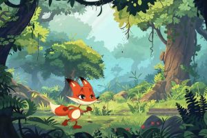 AI HTML5 game created by Pierrick Chavellier. Shows a fox character striding forward ahead of a background of a forest