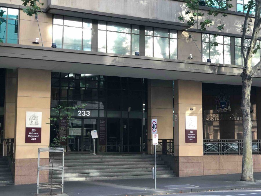 Exterior image of Melbourne Magistrates Court building, showing the entrance and steps leading up to the court