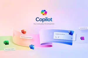Microsoft discontinues GPT Builder in Copilot Pro for customers. This image showcases a promotional graphic for "Copilot," described as an everyday AI companion. The background features a gradient of soft, pastel colors. In the foreground, various Microsoft Office application icons (PowerPoint, Excel, Outlook, Word, and OneNote) appear along a flowing, ribbon-like path, emphasizing their integration and accessibility through the Copilot service. Each icon is associated with a specific task like "Polish this presentation" or "Show data insights," suggesting the AI's capabilities to assist with different office tasks. The Copilot logo is prominently displayed in the center with a colorful, modern design.