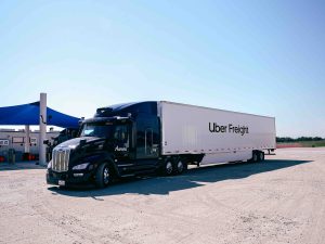 Self-driving Aurora truck with Uber Freight branding