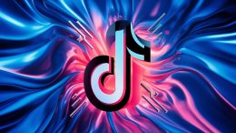 A captivating 3D render of the TikTok logo set against a vibrant and energetic backdrop of swirling blue and pink hues. The logo is adorned with sleek AI symbols, creating a futuristic and dynamic feel. The overall effect is lively and engaging, drawing the viewer's attention to the brand's exciting and innovative presence in the digital world., 3d render, vibrant