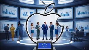 AI image of Apple in dialogue with the EU / Apple won't introduce new AI features in the EU over concerns on the Digital Markets Act.