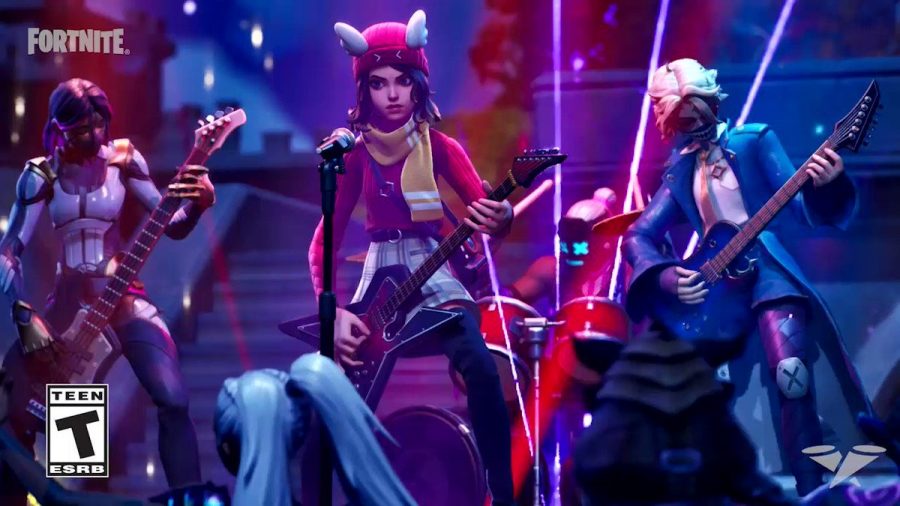 Several characters from Fortnite are performing the Metallica Master of Puppets emote