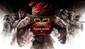 street fighter V key art featuring several characters stood staring at the camera with the Street Fighter V logo splashed across the middle.