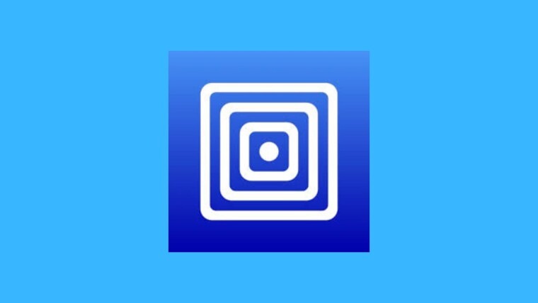 the logo for the UTM emulator - concentric white squares on a dark blue square on a light blue background