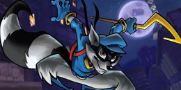 sly cooper and the thievius raccoonus key art showing sly cooper, an anthropomorphic racoon, leaping through the city at night