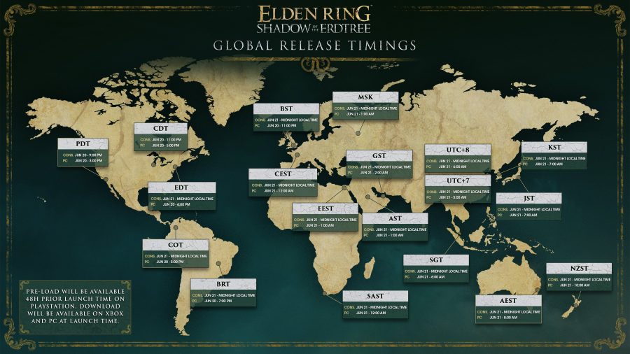 Global release times map for Shadow of the Erdtree