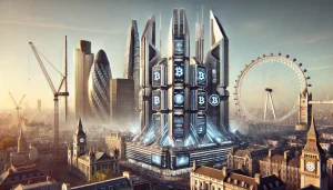 London skyline with crypto exchange buildings overshadowed