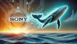 Sony logo morphing into a stylized whale fin, symbolizing the Whalefin crypto exchange acquisition