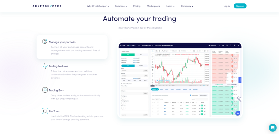Overview of the most important trading features on Cryptohopper