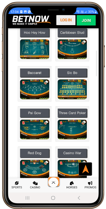 Table games at BetNow