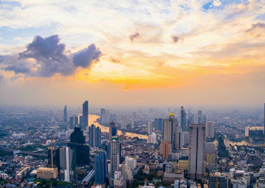 View of Bangkok skyscraper landscape, taken from the King Power Manhanakhon Skyscraper