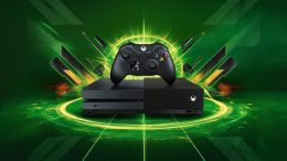A captivating poster of an Xbox One console on a stunning green background, with vivid colors and sharp visuals. The console is centered, surrounded by a glowing energy field, and is showcasing its sleek design and various gaming features. In the background, there are abstract geometric shapes and lines that complement the overall vibrant theme. The poster has a futuristic and dynamic feel, evoking excitement and anticipation for the gaming experience., vibrant, poster