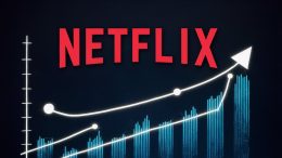 A chart showing soaring profits with the netflix logo above it