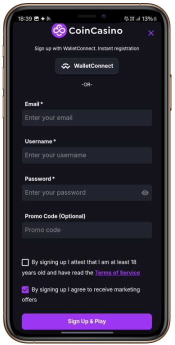 CoinCasino Registration Form