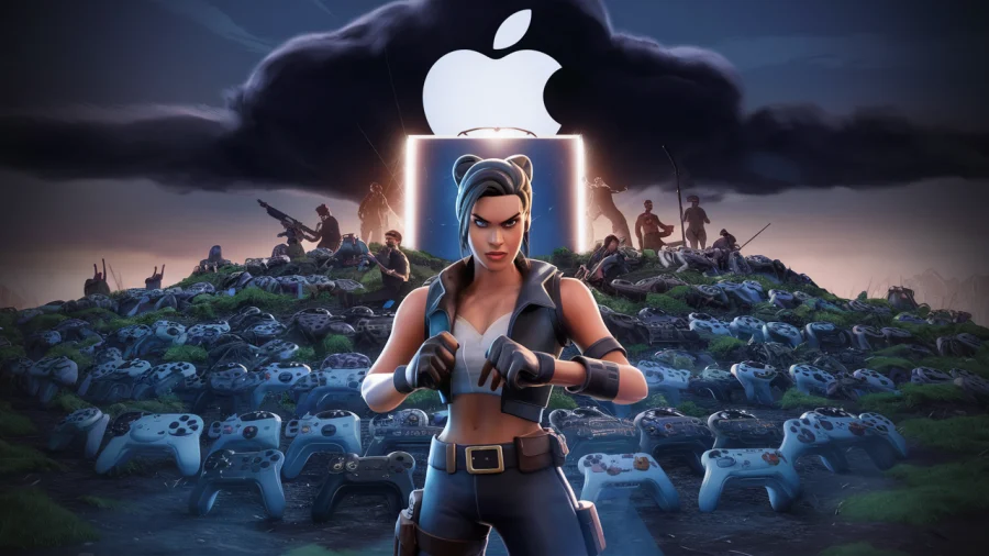 AI image depicting Fortnite character in contest with Apple / Epic Games, the Fortnite developer, has accused the EU of delaying its games store in Europe